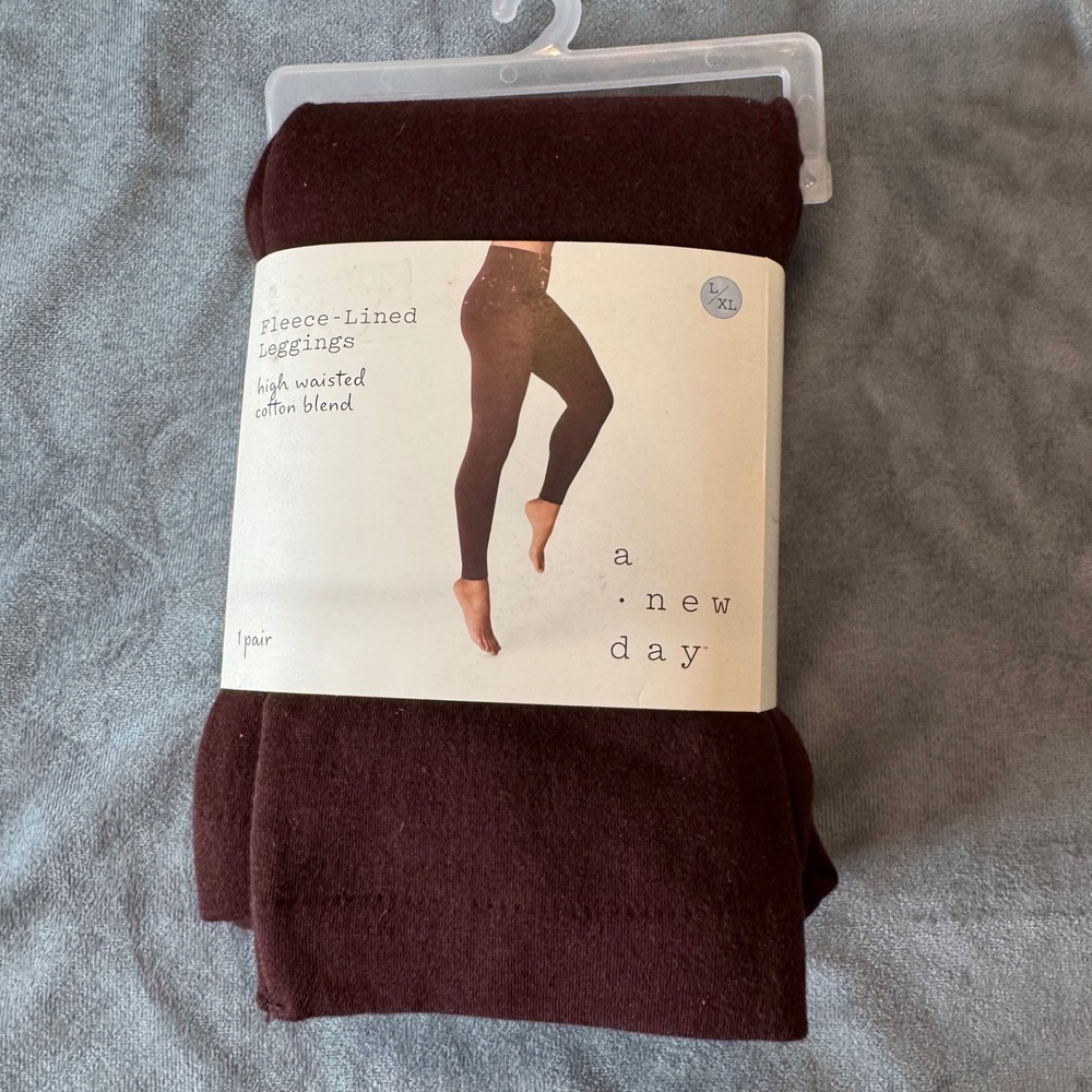 A New Day Womens Leggings L/XL Brown Fleece Lined High Waisted Cozy Casual